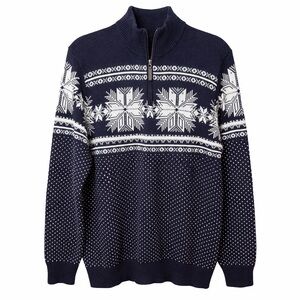 Aspen Mens Snowflake 1/4 Zip Sweater Blue Cotton Size Large - NWOT